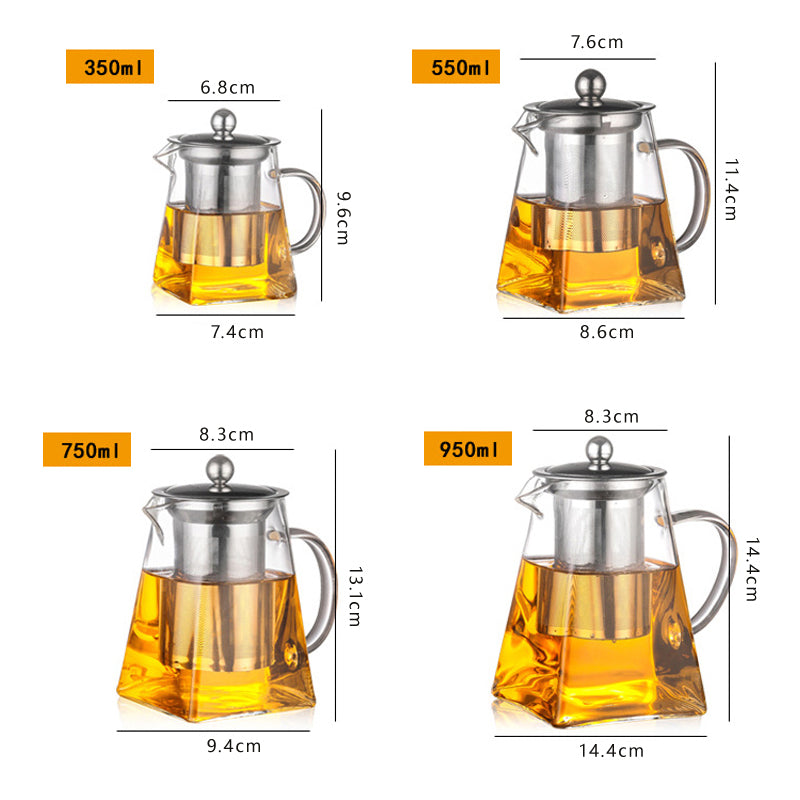 Square Glass Teapot - Four Sizes